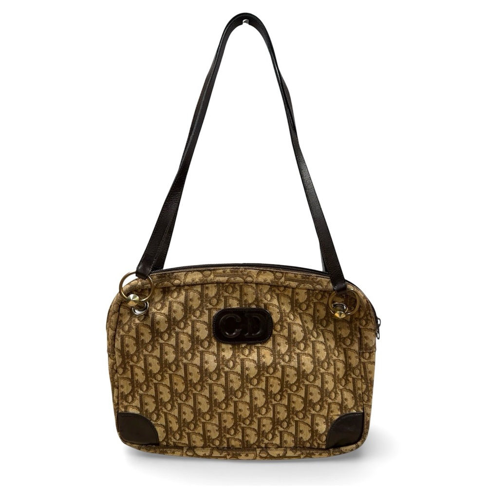 Christian Dior Vintage Trotter CD Logo Shoulder Bag Brown Monogram Canvas